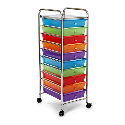 10 Drawer Rainbow Color Plastic Chrome Plating Metal Craft Storage Rainbow Cart