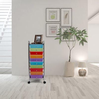 10 Drawer Rainbow Color Plastic Chrome Plating Metal Craft Storage Rainbow Cart
