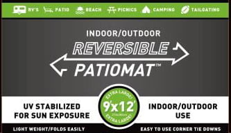 Patio Mats 9x12 Reversible RV Outdoor Patio Mat, Camping Mat, Classic Blue