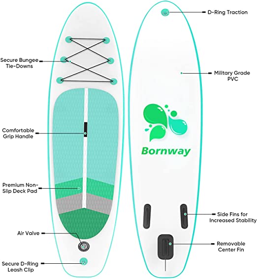 Bornway Inflatable Stand Up Paddle Board for Adults Non-Slip Deck Paddleboard with Premium Sup A...