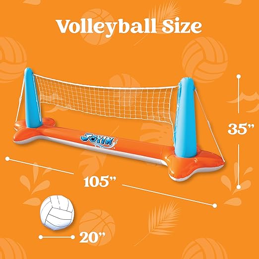 Inflatable Pool Float Set Volleyball Net & Basketball Hoops, Floating Swimming Game Toy fo...