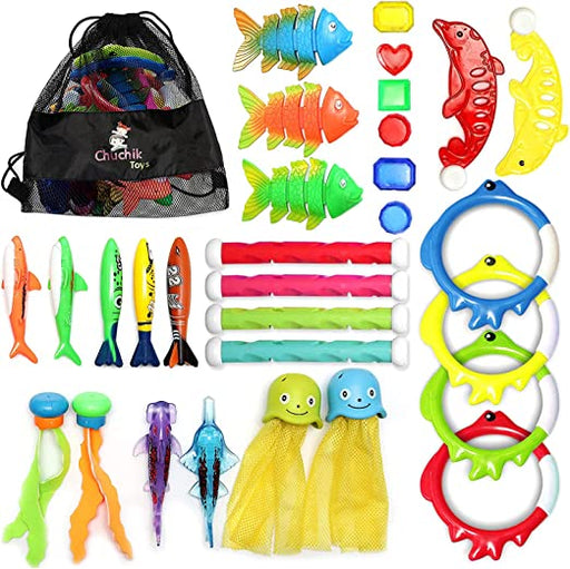 Diving Toys 30 Pack, Swimming Pool Toys for Kids Includes 4 Diving Sticks, 4 Diving Ring...
