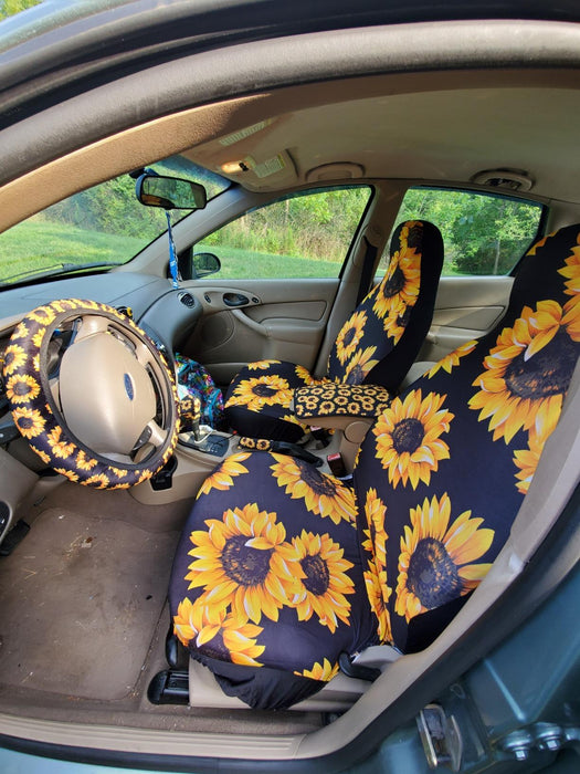 Universal Sunflower Accessories for Sunflower Front Seat Covers, Car Sunflower Steering Wheel Co...