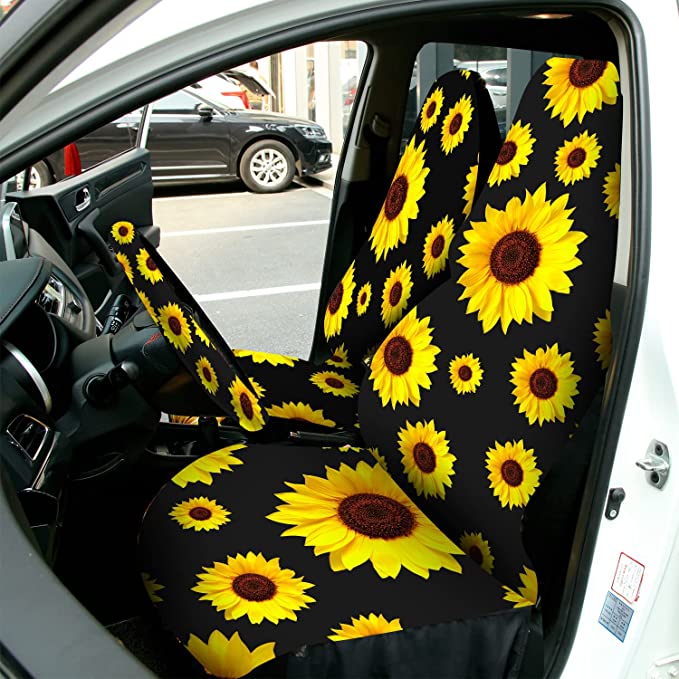 Universal Sunflower Accessories for Sunflower Front Seat Covers, Car Sunflower Steering Wheel Co...