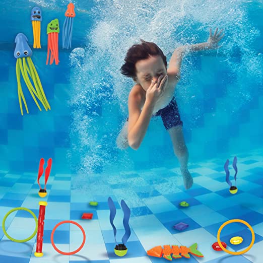 30 Pcs Diving Pool Toys for Kids Ages 3-12 Jumbo Set with Storage Bag Pool Games Summer Sw...