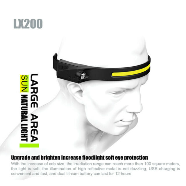 2X COB LED Headlamp Headlight Band Torch Flashlight USB Rechargeable Waterproof