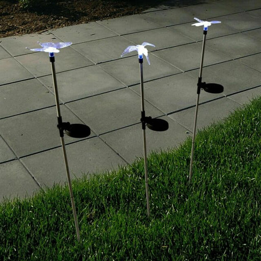 3 Solar Lights Butterfly Hummingbird Dragonfly 30 Inches High Garden Yard Decor