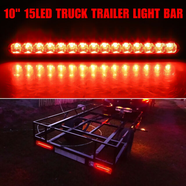 10" Red 15LED Sealed Truck Trailer 3rd Strip Brake Stop Rear Turn Tail Light Bar