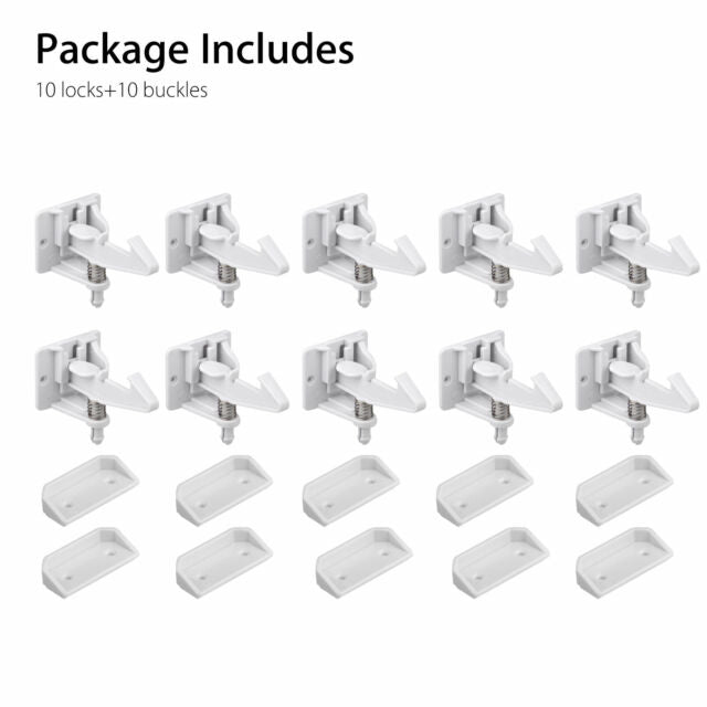 Cabinet Locks Child Safety Latches Baby Proof Lock Drawer Door 10 Pack White USA