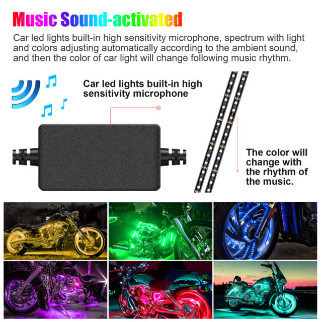 12Pcs Motorcycle RGB LED Waterproof Under Glow Lights Strip Neon Kit APP Control