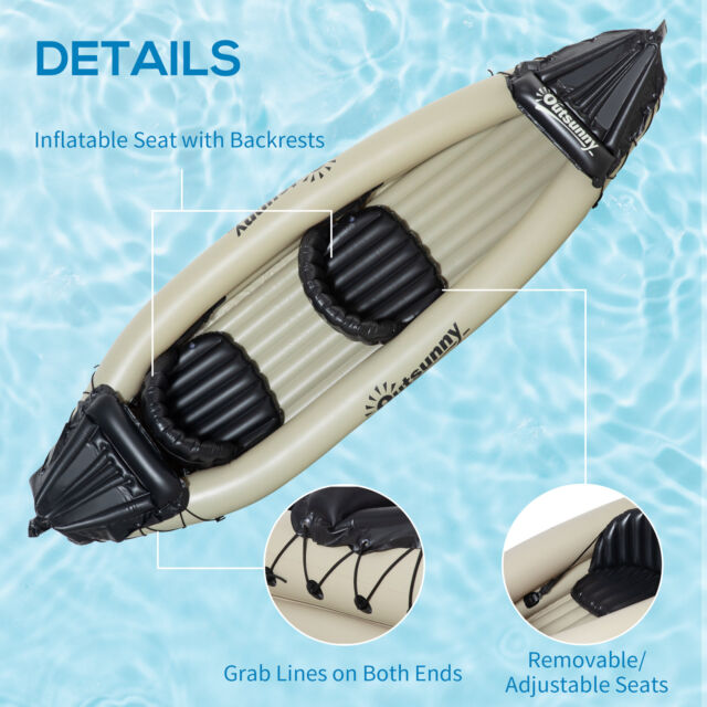 Inflatable Kayak, 2-Person Inflatable Boat With Air Pump, Aluminum Oars, Beige