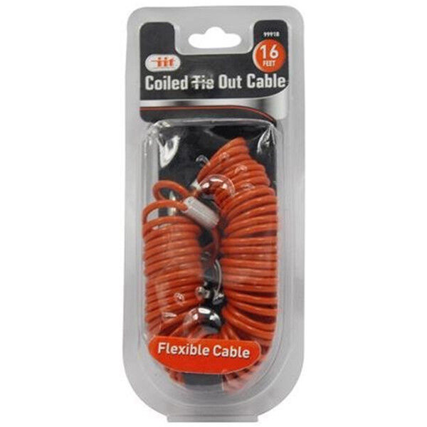 16' COILED DOG TIE-OUT STEEL CABLE FOR 60 LB DOGS Durable Weather Resistant