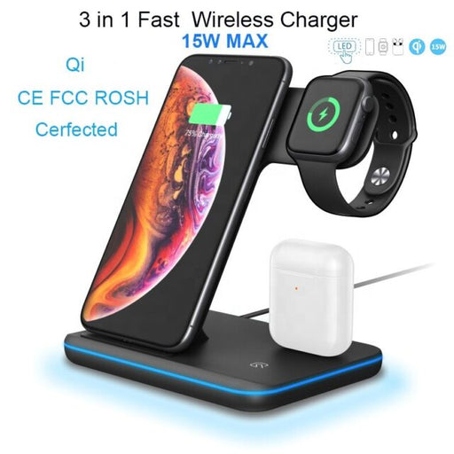 3 in 1 Qi Wireless Charger Dock stand for Iphone+ Iwatch + Air pods