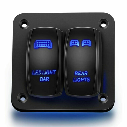 2 Gang Toggle Rocker Switch Panel Blue LED Light for Car Marine Boat Waterproof