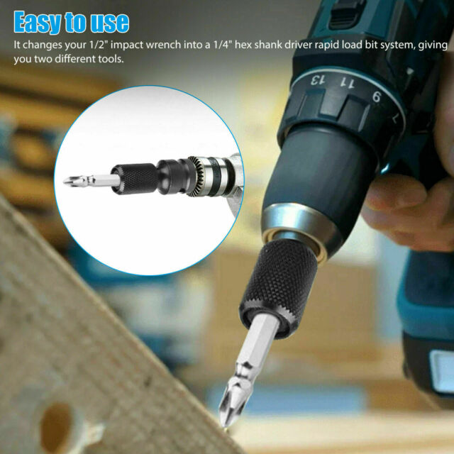 2Pcs 1/2" Drive To 1/4" Socket Adapter Hex Drill Chuck Change For Impact Wrench
