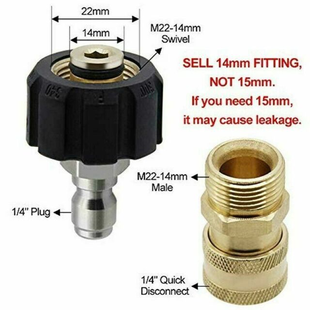 Pressure Washer Hose Connector Adapter Set Quick Connect Gun to Wand M22 to1/4in