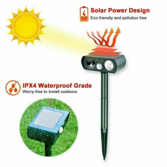 2PK Animal Repeller Ultrasonic Solar Power Outdoor Pest Cat Mice Sensor PIR US