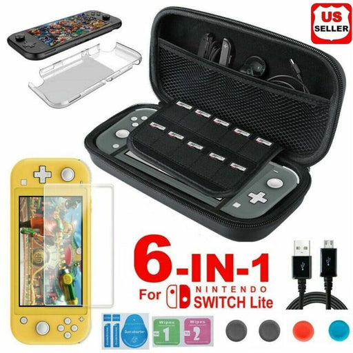 For Nintendo Switch Lite Carrying Case Bag+Shell Cover+Tempered Glass Protector