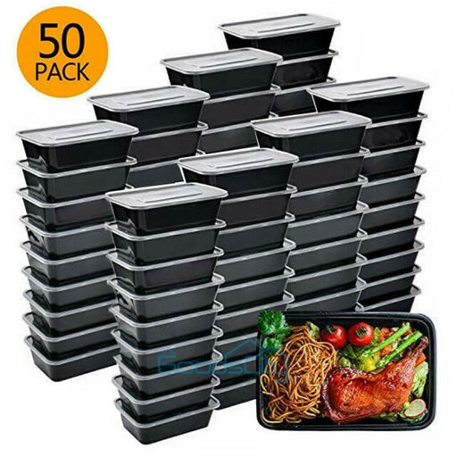50 Pack Meal Prep Containers Reusable Food Storage Disposable Plastic Lunch Box