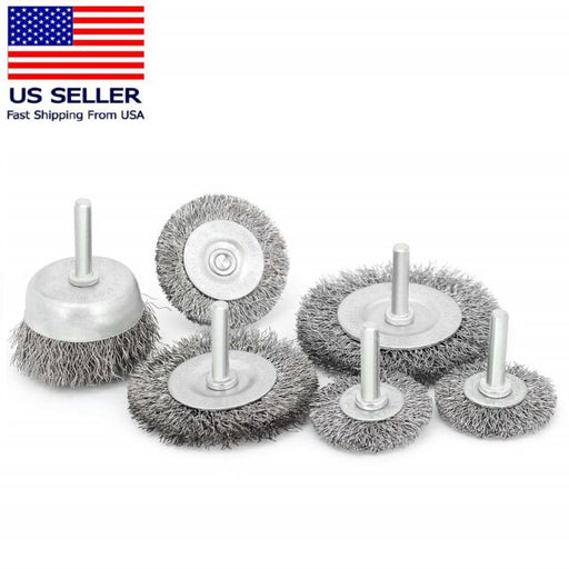 6pc Wire Wheel Cup Brush Set Coarse Crimped Carbon Steel Shank Drill Attachments