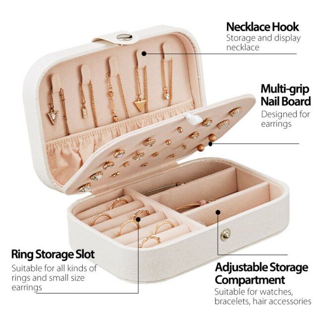 Portable Jewelry Box Organizer Leather Jewellery Ornaments Case Travel Storage