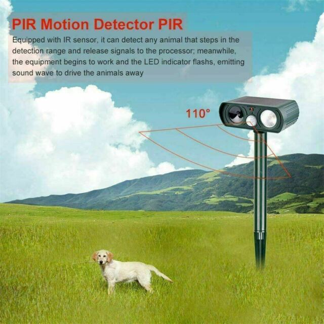 2PK Animal Repeller Ultrasonic Solar Power Outdoor Pest Cat Mice Sensor PIR US