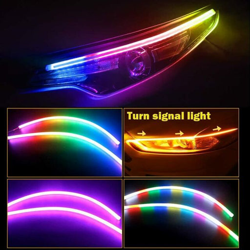 2X RGB 60CM Slim Flexible LED DRL Daytime Running Strip Light For Headlight