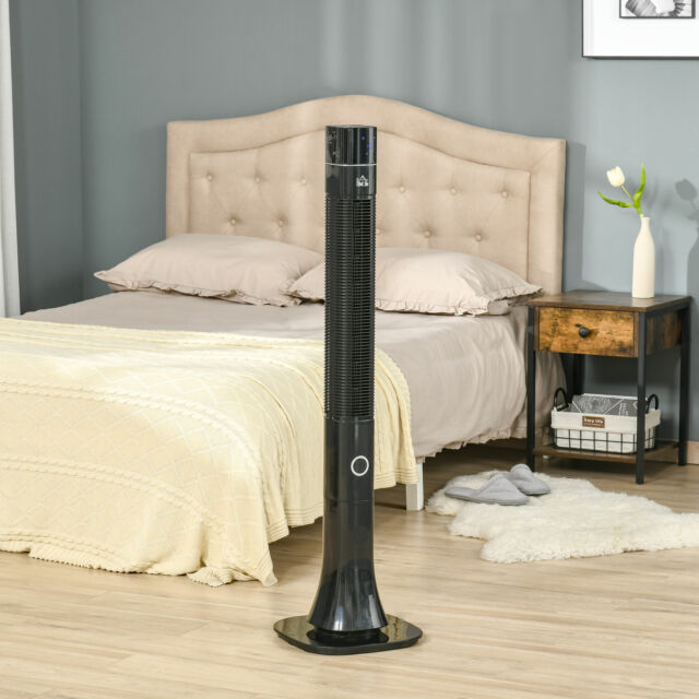 47" Oscillating Slim Tower Cooling Fan w/ 3 Speeds, LED & Remote Control, Black
