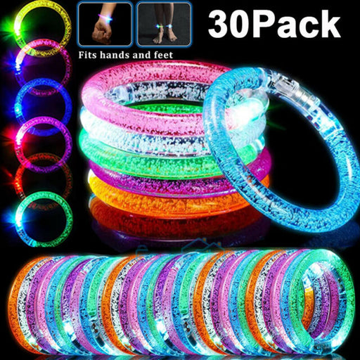 Set of 30 LED Light Up Bracelets Flashing Wristbands Party Favors Glowing Glow