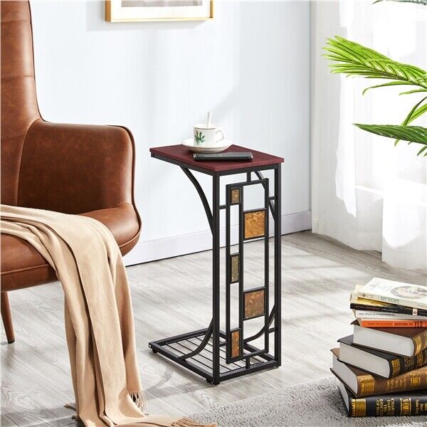 C Shaped Small Narrow End Side Chair Side Table Slim Snack Accent Tables Laptop
