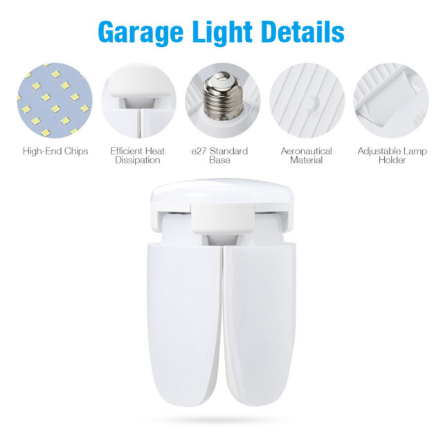 E27 Deformable LED Garage Light 60W with 4 Adjustable Panels for Garage Basement
