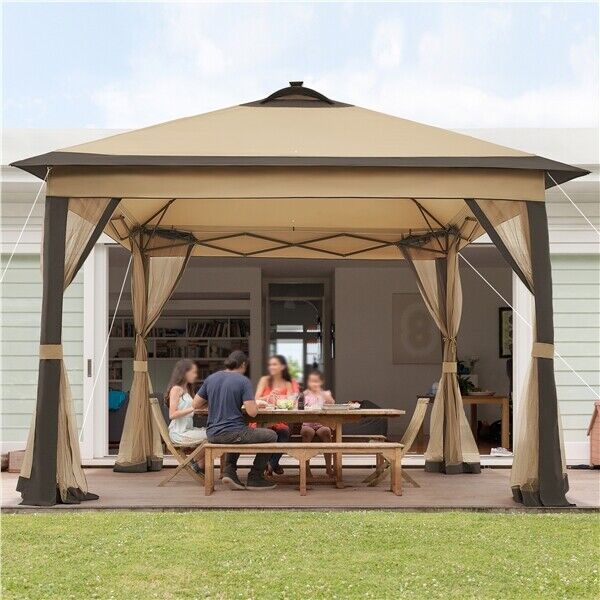 11'x11' Outdoor Pop Up Instant Gazebo Tent with Mesh Netting/ Solar LED Lights