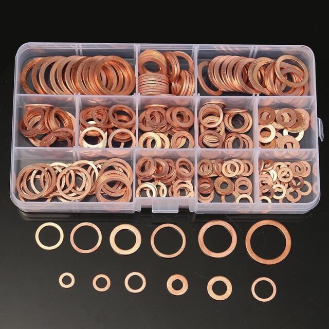 280Pcs Kit 12 Sizes Assorted Solid Copper Crush Washers Seal Flat Ring + Case