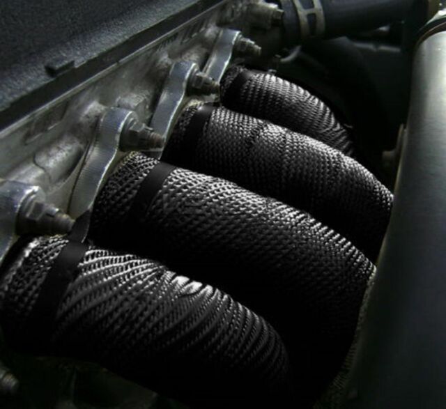 2 Roll x 2" 50Ft Black Fiberglass Exhaust Header Pipe Heat Wrap Tape+20 Ties Kit