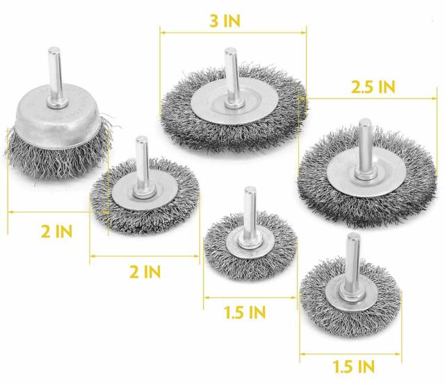 6pc Wire Wheel Cup Brush Set Coarse Crimped Carbon Steel Shank Drill Attachments