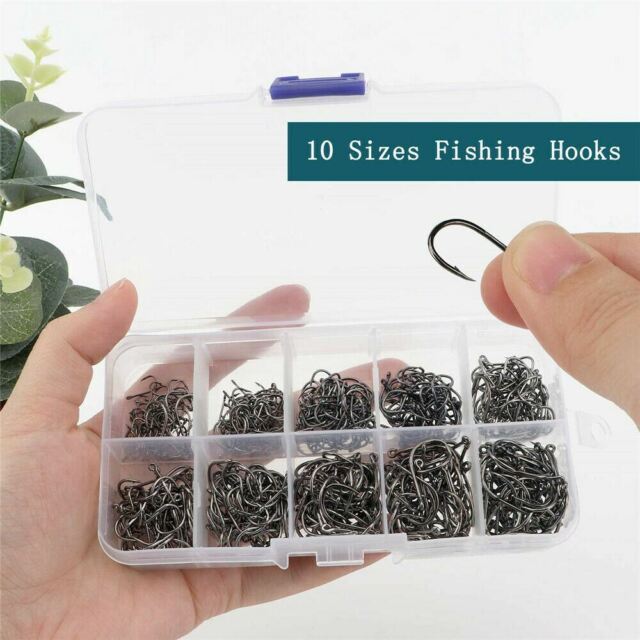 500pcs Fish Hooks 10 Sizes Fishing Black Silver Sharpened With Box Quality kit