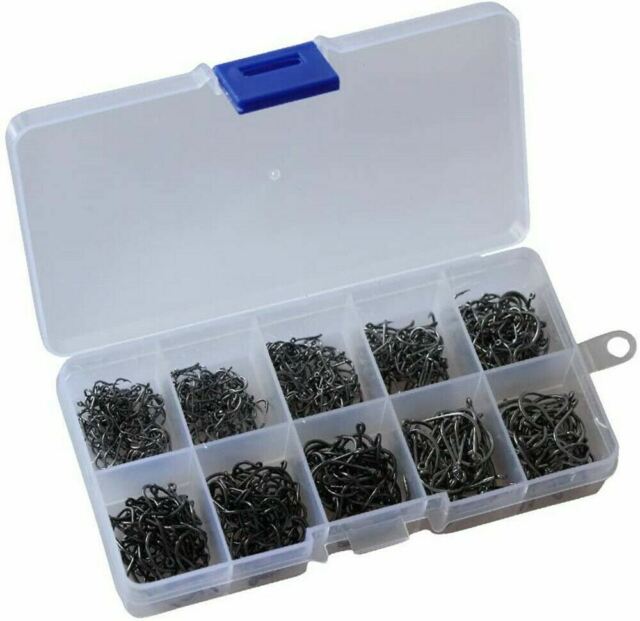 500pcs Fish Hooks 10 Sizes Fishing Black Silver Sharpened With Box Quality kit