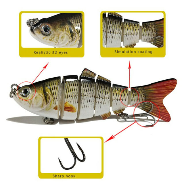 5PCS Lifelike Eyes 6 Segment Bionic Bait Treble Hooks Crucian Carp Fishing Lure