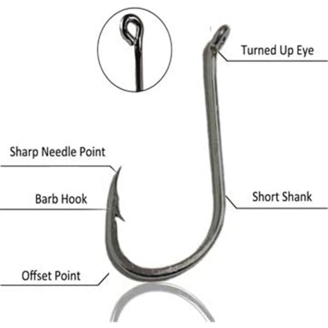 160 Offset Circle Fishing Hooks/Box - Black High Carbon Steel: Sizes #1-5/0