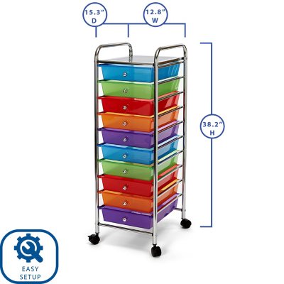 10 Drawer Rainbow Color Plastic Chrome Plating Metal Craft Storage Rainbow Cart