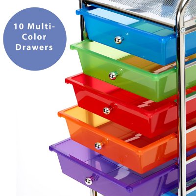 10 Drawer Rainbow Color Plastic Chrome Plating Metal Craft Storage Rainbow Cart