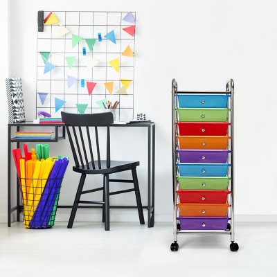 10 Drawer Rainbow Color Plastic Chrome Plating Metal Craft Storage Rainbow Cart