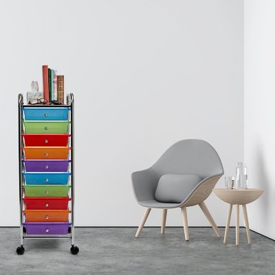 10 Drawer Rainbow Color Plastic Chrome Plating Metal Craft Storage Rainbow Cart