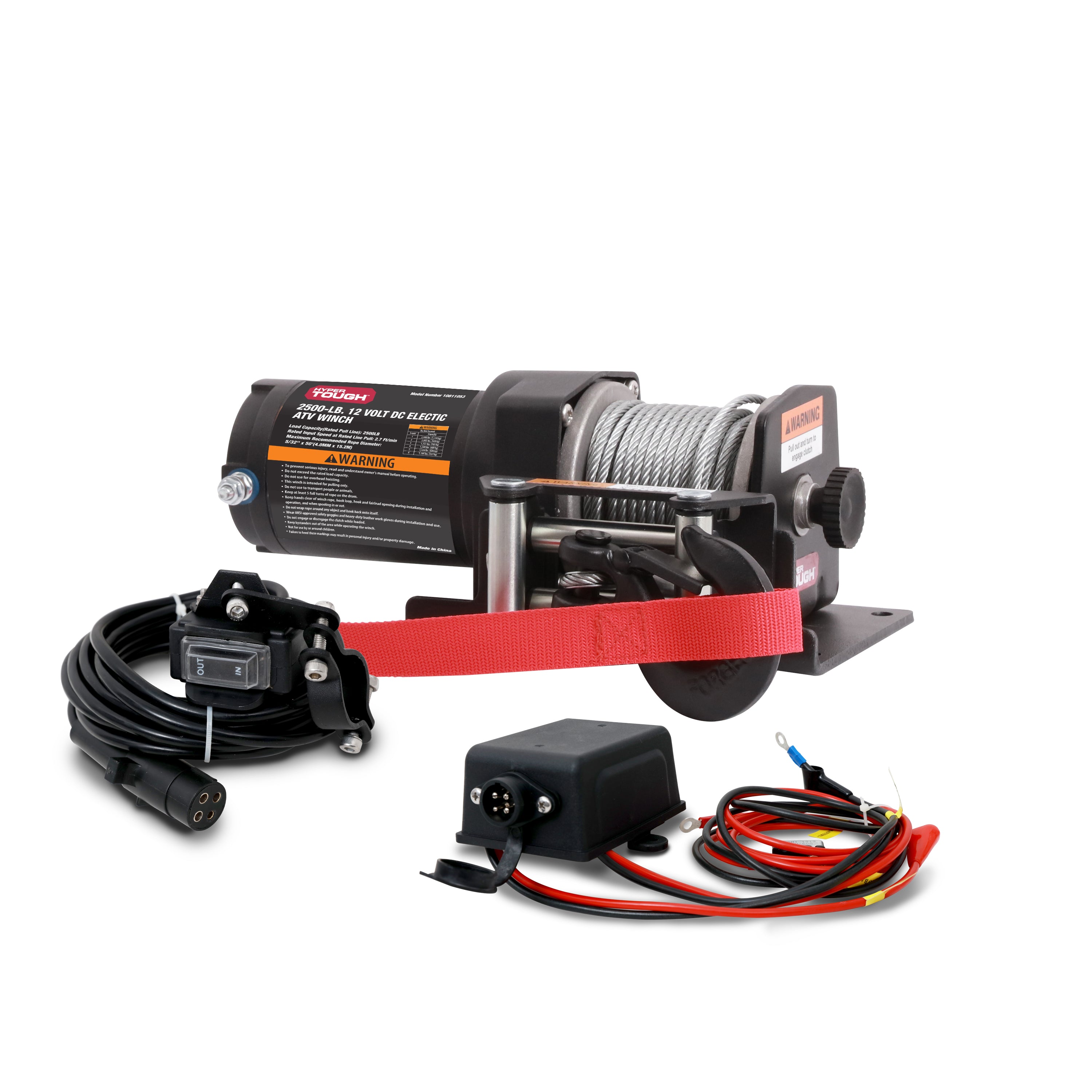 Hyper Tough 2500 lb 12V DC Electric ATV Winch with 50ft. Steel Rope and Mounting Bracket