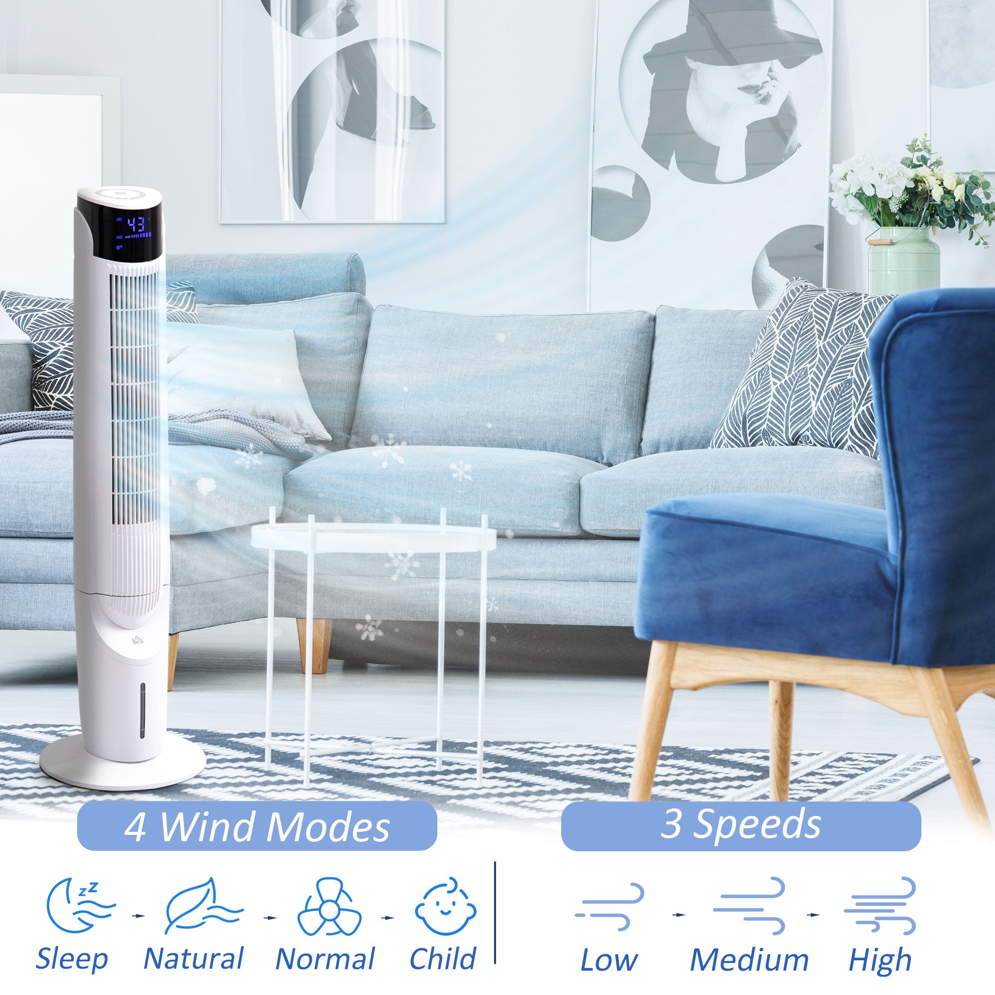 Air Cooler, Evaporative Ice Cooling Tower Fan Bedroom w/ Remote Control