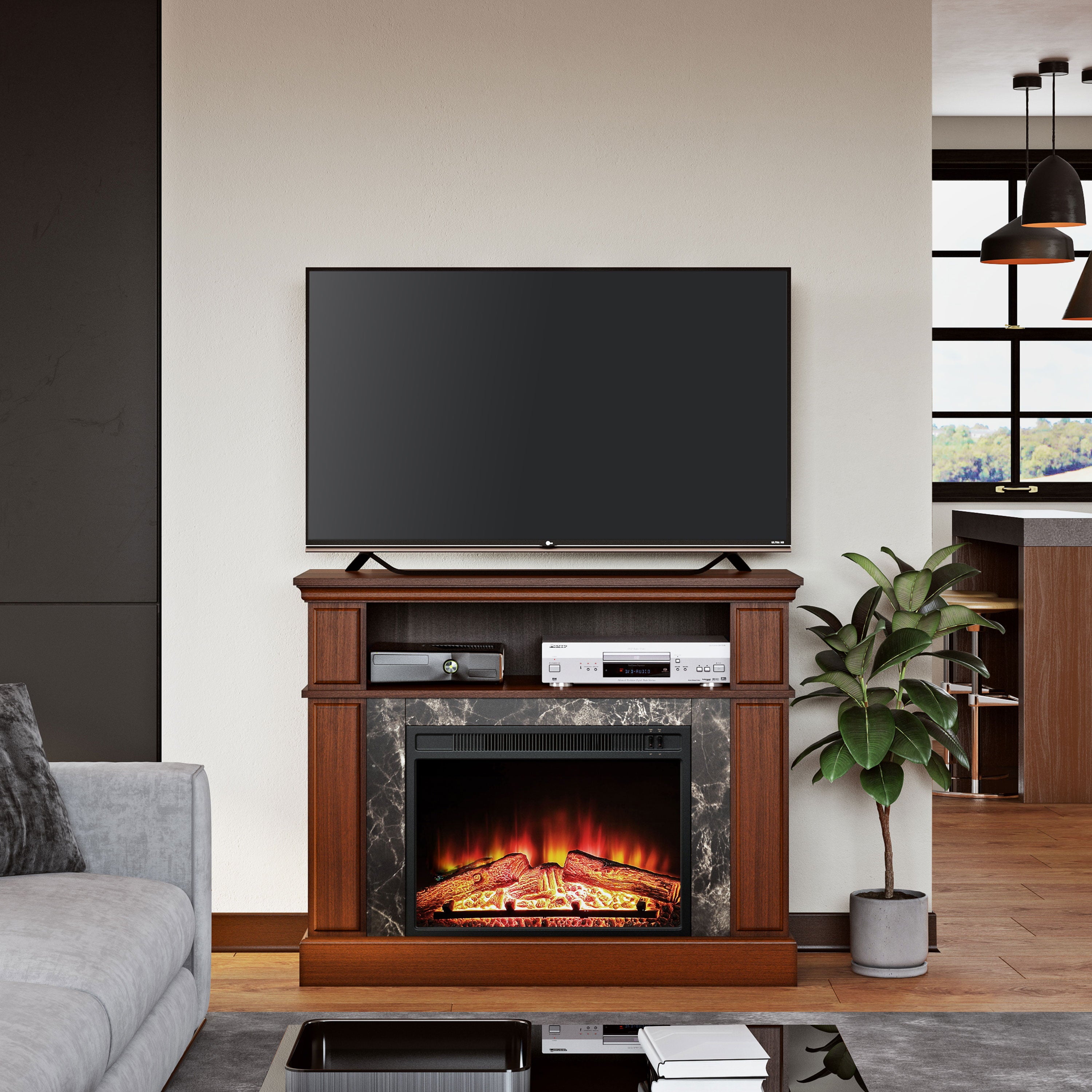 Mainstays Loring Media Fireplace for TVs up to 48" and 50lbs, Multiple Finishes