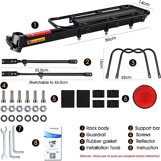 110Lb Capacity Almost Universal Adjustable Bike Cargo Rack Cycling Equipment Stand F...