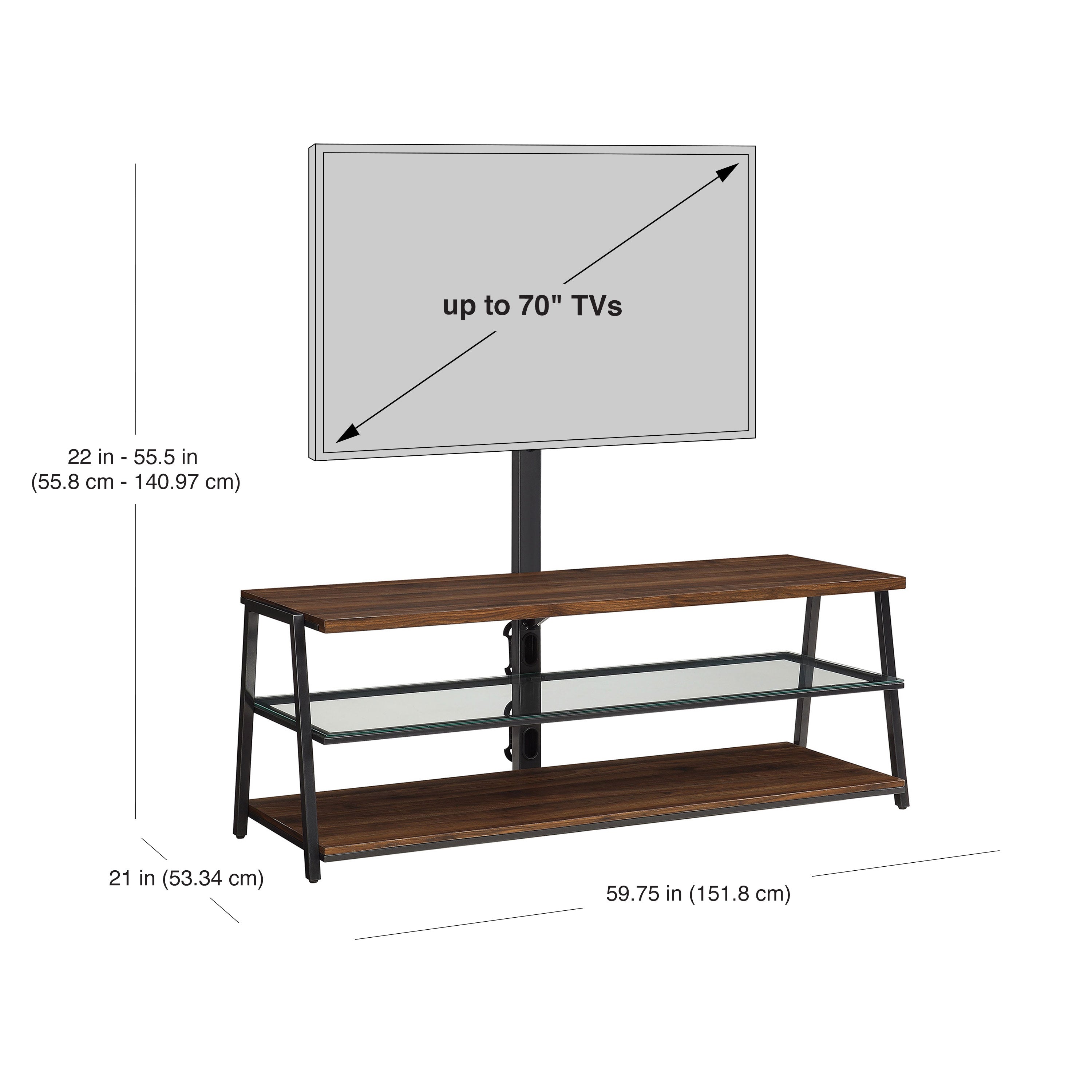 Mainstays Arris 3-in-1 TV Stand for Televisions up to 70", Perfect for Flat Screens, Canyon Walnut Finish