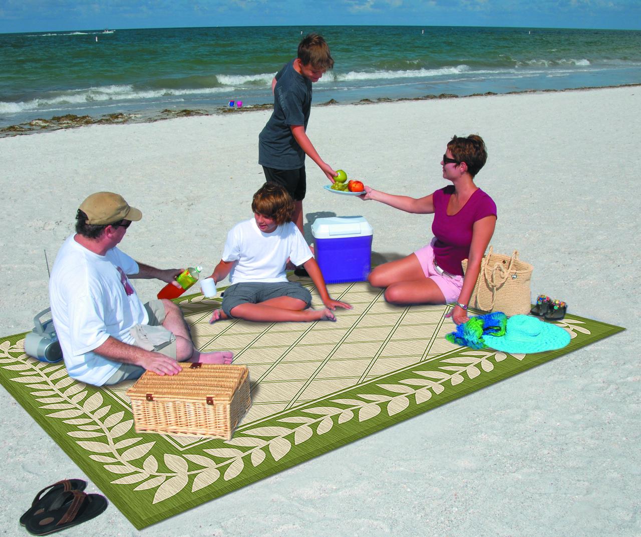 Patio Mat 9x12 Reversible RV Outdoor Patio Mat, Camping Mat, Classic Leaf, Green