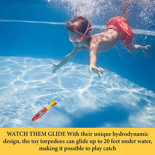 Haktoys Underwater Diving Torpedo Bandits, Swimming Pool Toy 5” Sharks Glides Up to 20 Feet Fun ...